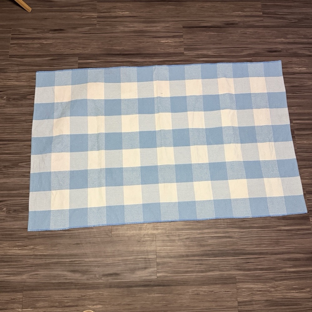 Blue White Plaid Indoor Outdoor Doormat Rug Western Layering Cute Porch Kitchen